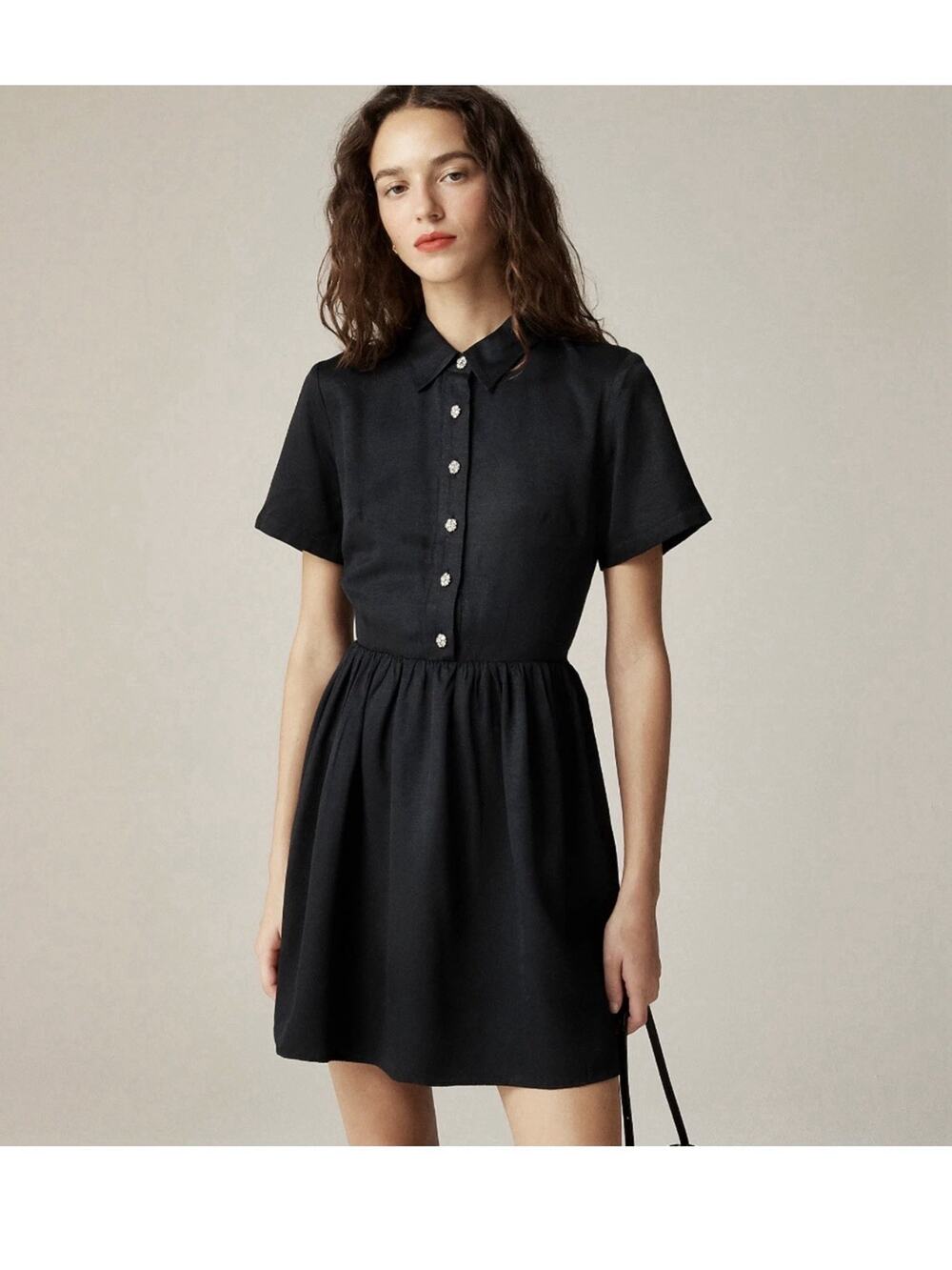 J.Crew Collection Shirtdress Jewel Buttons Mini Black Viscose Preppy US 4 NWT